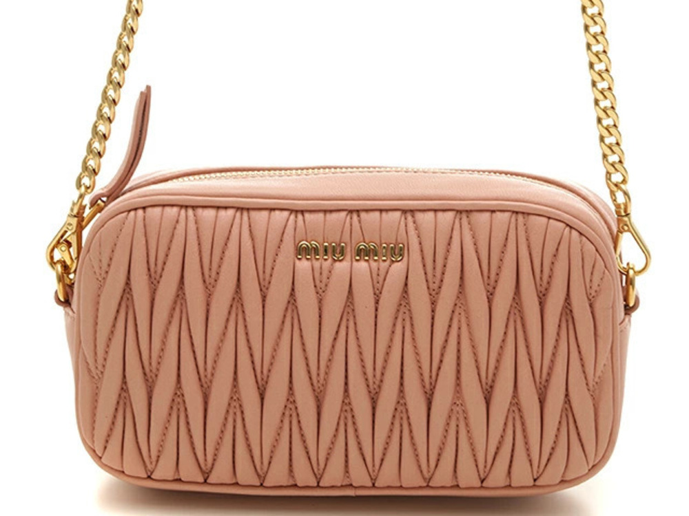 Miu Miu Matelasse Shoulder Pouch Clutch Pink Leather
